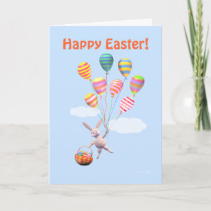 Happy Easter Bunny and Balloons Holiday Card