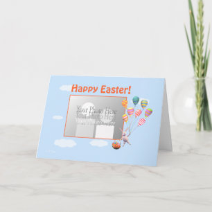 Happy Easter Bunny and Balloons (photo frame) Holiday Card
