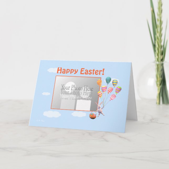 Happy Easter Bunny and Balloons (photo frame) Holiday Card (Front)