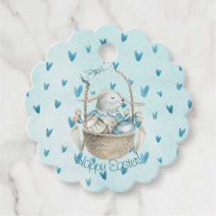 Happy Easter! Bunny and Basket Watercolor Favour Tags