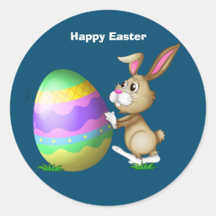 Happy Easter Bunny and Coloured Egg Classic Round Sticker