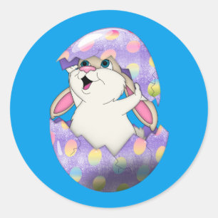 Happy Easter Bunny and Coloured Egg Classic Round Sticker