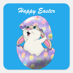 Happy Easter Bunny and Coloured Egg Square Sticker
