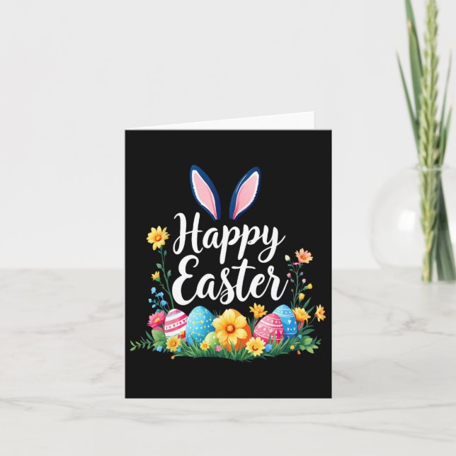 Happy Easter Bunny And Egg Hunt Cute Rabbit  Card (Front)