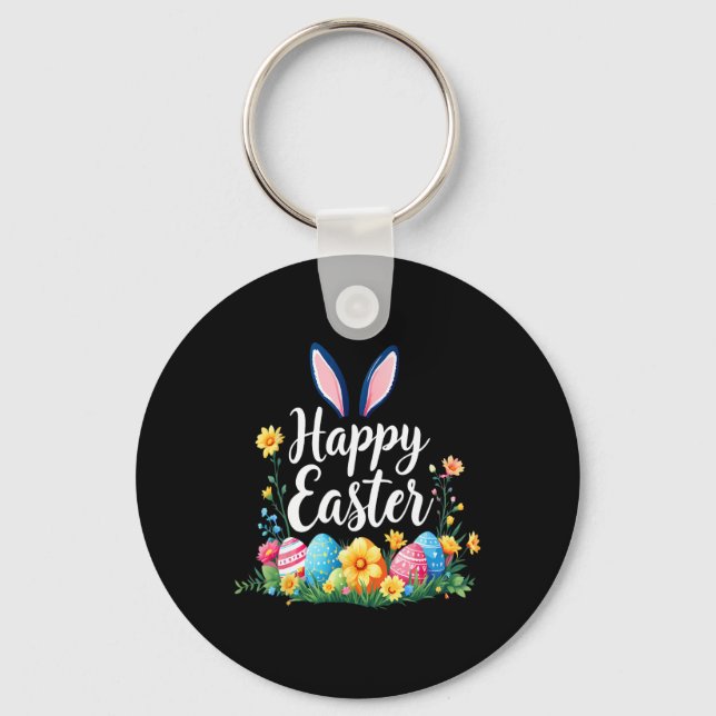Happy Easter Bunny And Egg Hunt Cute Rabbit  Key Ring (Front)