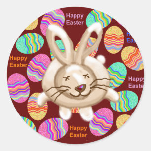 Happy Easter Bunny and eggs Classic Round Sticker