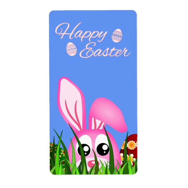 Happy Easter Bunny and Eggs in Grass Large Labels (Front)