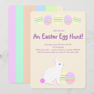 Happy Easter Bunny and Eggs on Pastel Stripes  Invitation