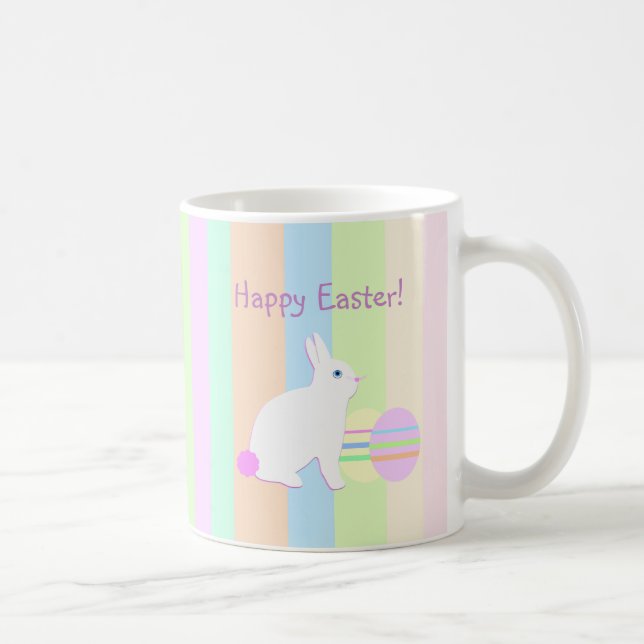 Happy Easter Bunny and Eggs on Stripes Coffee Mug (Right)