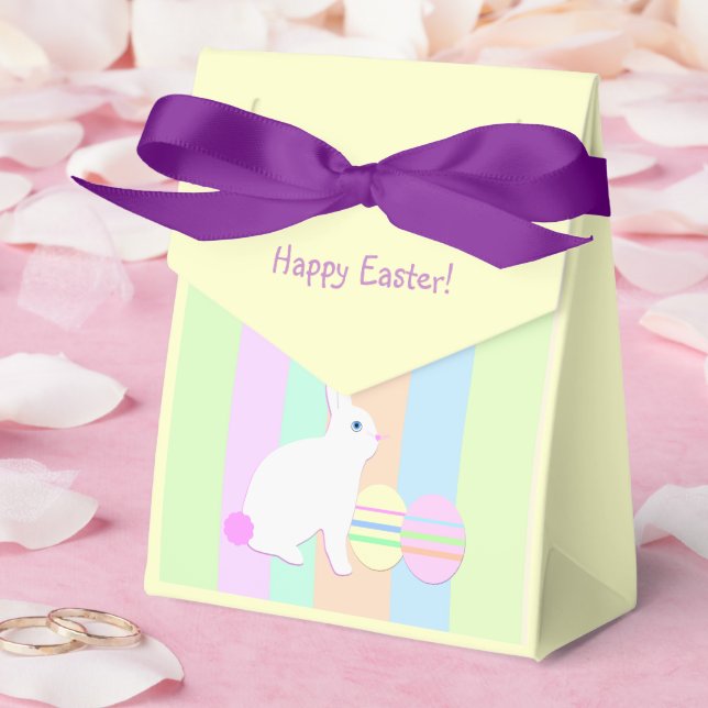 Happy Easter Bunny and Eggs on Stripes Favour Box (Wedding)