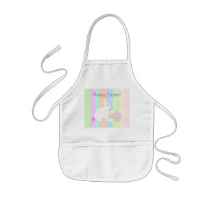Happy Easter Bunny and Eggs on Stripes Kids Apron