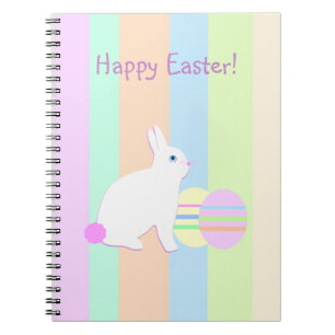Happy Easter Bunny and Eggs on Stripes Notebook
