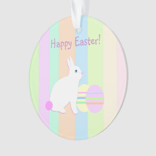 Happy Easter Bunny and Eggs on Stripes Ornament