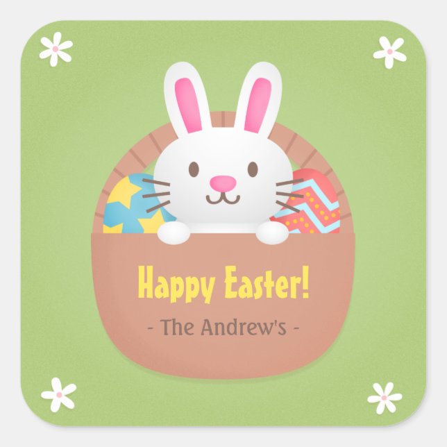 Happy Easter Bunny and Eggs Party Decor Stickers (Front)