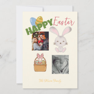 Happy Easter Bunny and Eggs Yellow Family Photo Holiday Card