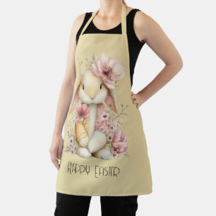 Happy Easter Bunny and Flowers Apron