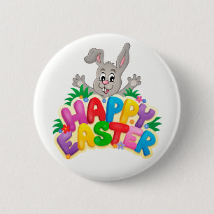 Happy Easter Bunny and text 6 Cm Round Badge