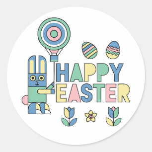 Happy Easter Bunny Balloon – Cute Classic Round Sticker