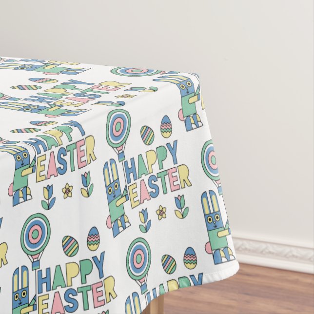 Happy Easter Bunny Balloon – Cute Pattern Tablecloth (In Situ)