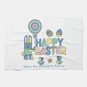 Happy Easter Bunny Balloon – Cute Personalized Tea Towel