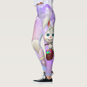 Happy Easter Bunny Basket Eggs Lavender Leggings