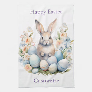 Happy Easter Bunny Basket Thunder_Cove Tea Towel