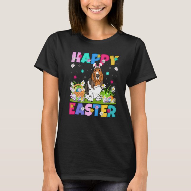 Happy Easter Bunny Basset Hound Dog Easter Sunday  T-Shirt (Front)