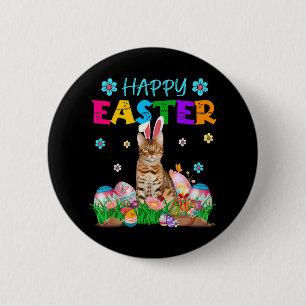 Happy Easter Bunny Bengal Cat Hunting Eggs Colourf 6 Cm Round Badge