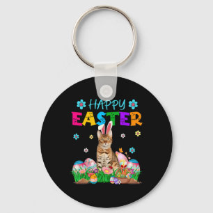 Happy Easter Bunny Bengal Cat Hunting Eggs Colourf Key Ring