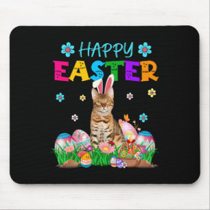 Happy Easter Bunny Bengal Cat Hunting Eggs Colourf Mouse Mat