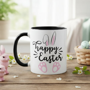 Happy Easter Bunny Black and Pink Easter Mug