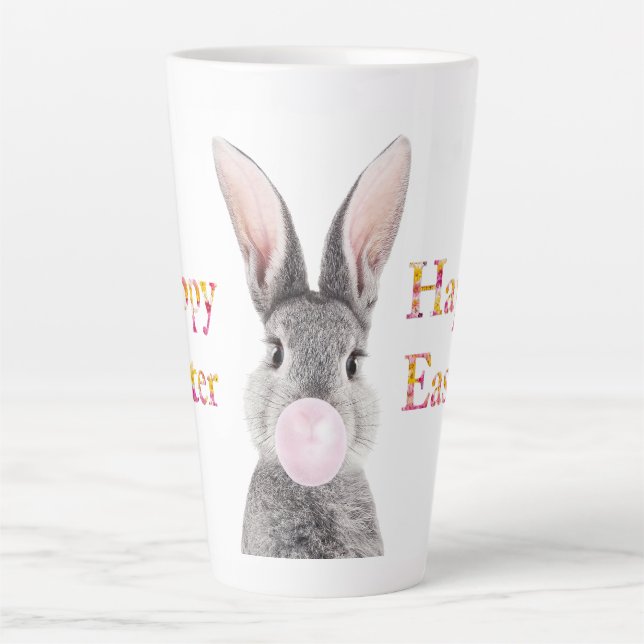 Happy Easter Bunny blowing Pink Bubble gum Latte Mug (Front)