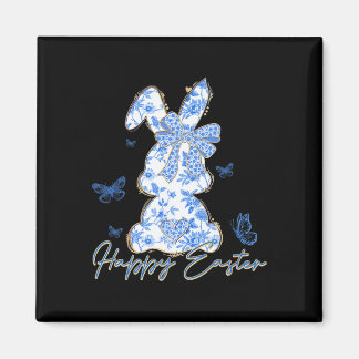 Happy Easter Bunny Blue Chinoiserie Easter Day  Magnet