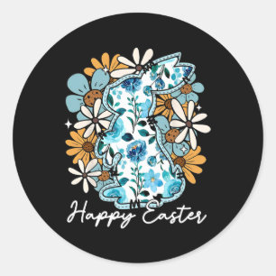 Happy Easter Bunny Blue Floral Yellow Design For M Classic Round Sticker