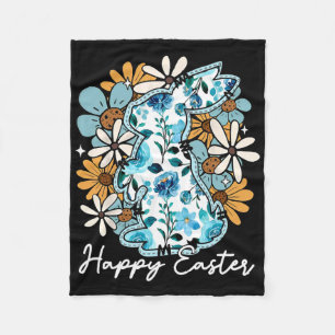 Happy Easter Bunny Blue Floral Yellow Design For M Fleece Blanket