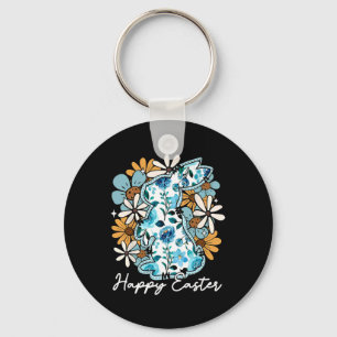 Happy Easter Bunny Blue Floral Yellow Design For M Key Ring