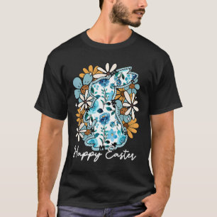 Happy Easter Bunny Blue Floral Yellow Design For M T-Shirt