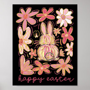 Happy Easter Bunny Boho Easter Coquette Floral Pin Poster