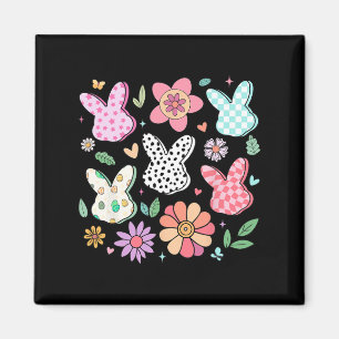 Happy Easter Bunny Boho Floral Plaid Bunny Rabbit Magnet