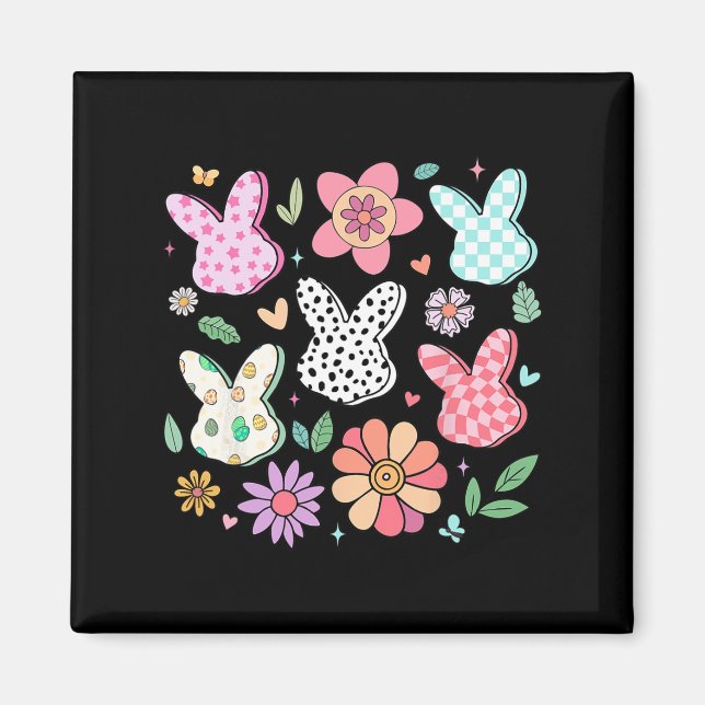 Happy Easter Bunny Boho Floral Plaid Bunny Rabbit  Magnet (Front)