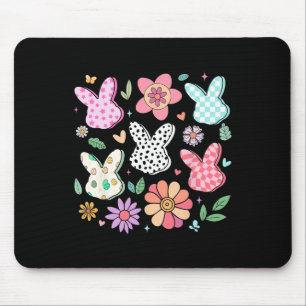 Happy Easter Bunny Boho Floral Plaid Bunny Rabbit Mouse Mat