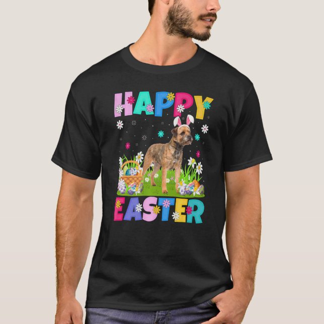 Happy Easter Bunny Border Terrier Dog Easter Sunda T-Shirt (Front)