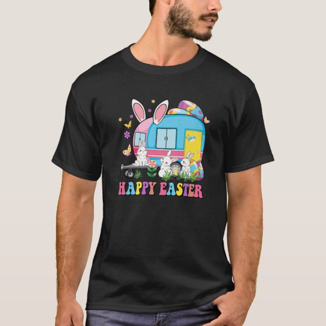 Happy Easter Bunny Camping Easter Bunny Camper Cam T-Shirt (Front)