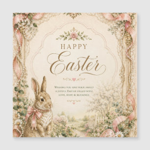 Happy Easter Bunny Card, Vintage Floral Rabbit