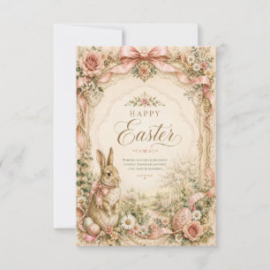 Happy Easter Bunny Card, Vintage Floral Rabbit Thank You Card