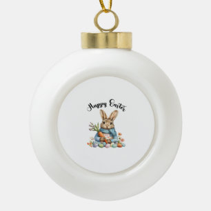 Happy Easter Bunny Carrot Easter Eggs Easter Rabbi Ceramic Ball Christmas Ornament