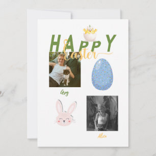 Happy Easter Bunny Chick Egg Photo  Holiday Card