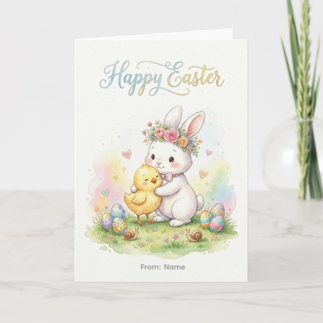 Happy Easter Bunny & Chick Hug Card (Front)