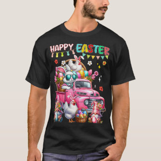 Happy Easter Bunny Chicken On Truck Gnomes Hunting T-Shirt