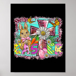 Happy Easter Bunny Christian Leopard Floral Jesus Poster